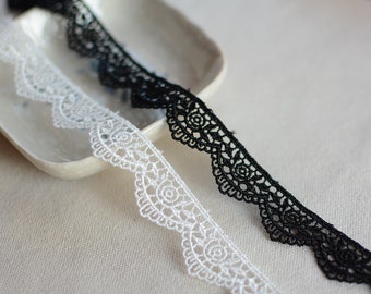 15 meters 1.9cm 0.74" wide black/ivory scalloped fabric embroidery garments diy sew material lace trim ribbon H23R367R221222T