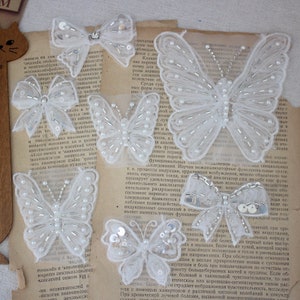 10pcs 5-11cm wide ivory butterfly embroidery gauze beads brooch wedding skirt shirt dress hair decoration patch applique T27X475P240501H image 1