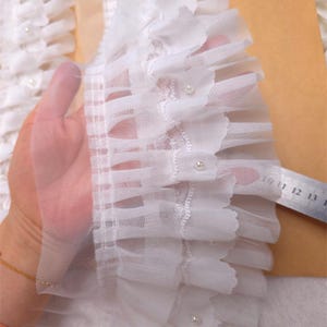 3 Meter 11 cm 4,33 "breites weißes Netz Falten Falten Perlen Spitzenbesatz Band Manschetten Rock Hemd Kleid Ärmel Kanten Dekoration C24X1043P250607C