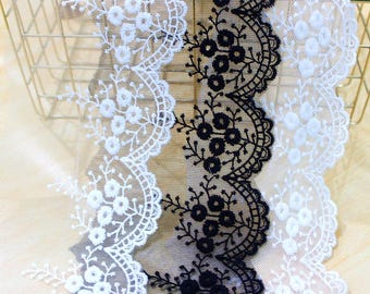 5 yardS 10cm 3.93" wide black/ivory mesh gauze fabric embroidery DIY skirt shirt dress edging decoration lace trim ribbon Z4Z2289P240427Y