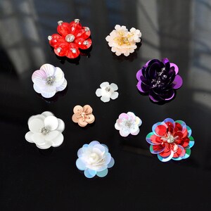 15pcS 3cm 1.18 inches wide pink Rhinestones sequins beading Flower clothes dress bag shoes Patch Decal Accessories appliques K38V16V241119T