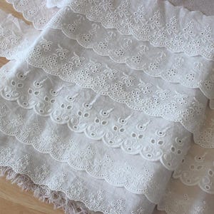 5 Meter 6,8-7,8 cm breit Baumwolle ivory Stickerei Spitzenbesatz Zierband Handarbeit Rocksaum Kragen Kleid Vorhang Accessoires T27X531P250315P