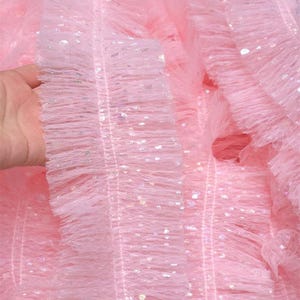 3 Meter 10 cm 3,93 "breites Pink Doppelschicht Tupfen Mesh Spitzenbesatz DIY Handarbeit Manschetten Rock Kleid Ärmel Kanten Dekoration C24X1052P250624C