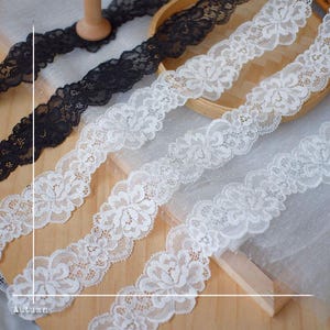 10 meterS 5cm 1.96&quot; wide black/ivory stretch elastic mesh fabric embroidery dress craft material lingerie lace trim ribbon N20T414P220923T
