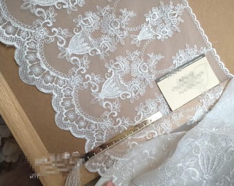 3 yardS 25cm 9.84" wide ivory flower basket gauze Embroidery child skirt wedding dress shirt edge material lace trim ribbon T19X15M200310Y