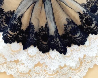5 yards 13cm 4.33" wide black/ivory/beige/gold gauze floral skirt dress shirt doll fabric embroidery tapes lace trim ribbon Z4Z1803D200305B