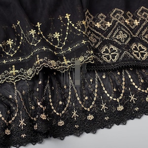 3 yards 15-24 cm de large tissu de gaze en résille noir/ivoire broderie florale bordure en dentelle col ruban robe jupe bord accessoires T31P390P250512C