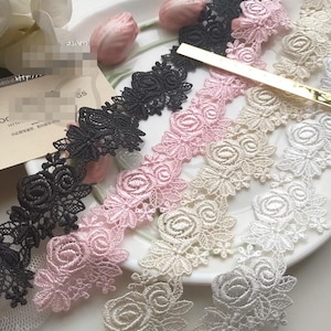 5 yards 4 cm 1,57" breite schwarz/elfenbein Rose Stickerei Kind Puppenrock tanzen Kleid Hemdumrandung Material Spitzenband T19X50G240602X