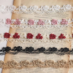 10 meter 2,2 cm 0,86" breed zwart/wit/roze/rood/goud bloemen hol borduurwerk kind pop jurk rok shirt kant trim lint N20T577R250613U