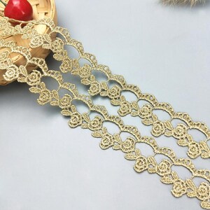 5ヤード 2.5 cm 0.98インチ幅 ゴールド/ホワイト 編み込み生地 刺繍 子供用スカート シャツ ドレス 服 袖 レーストリム リボンテープ Z34E193V230720C