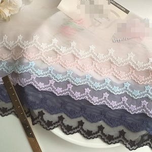 10 yard 6 cm 2,36" breed paars/blauw/roze/zwart/ivoor/marineblauw ster katoen sterrengaas mesh geborduurde rok jurk kanten rand lint X19X1C180513V