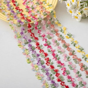 5 Meter 2 cm breit rosa lila gelb Blumen Stickerei DIY Rand Material Dekoration Shirt Rock Kleid Spitzenband C39Y355R240215J