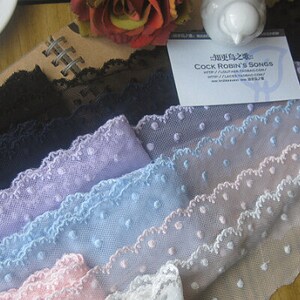 10 yards 4.5cm 1.77 wide black/ivory/pink/blue/navy/purple dots mesh fabric embroidery lace trim tapes ribbon T19X148W200316B image 3