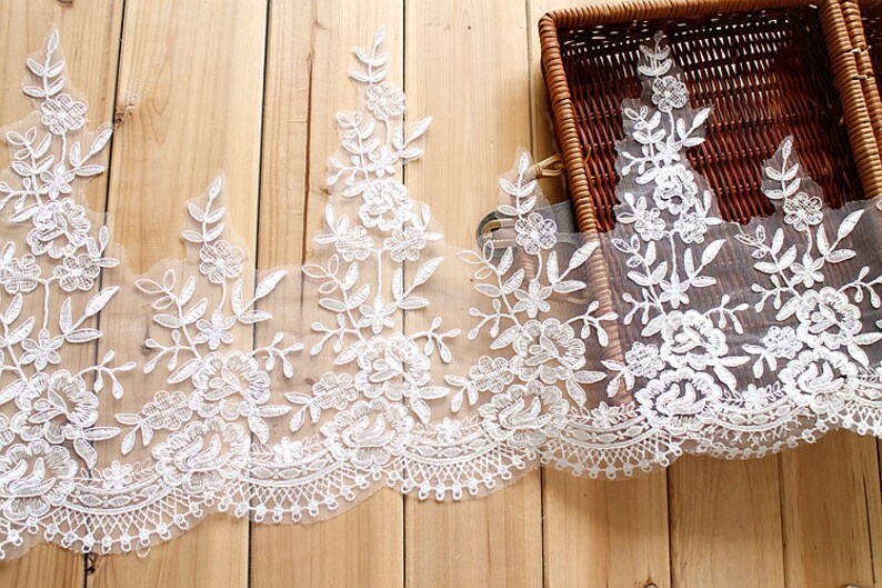6 yard 30cm 11.8 wide ivory bridal wedding dress mesh tulle gauze embroidered tapes lace trim ribbon vbt5 free ship
