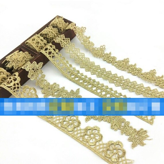 5 Yards 2.5-4.5cm Wide Gold Floral Craft Material Fabric