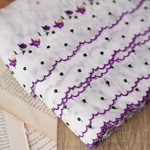 5 jardas 8 cm 3,14" de largura marfim roxo algodão bordado tecido criança boneca camisa saia vestido material de borda renda guarnição fita N20T727R240416U