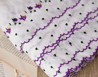 5 yards 8cm 3.14" wide ivory purple cotton embroidery fabric child doll shirt skirt dress edging material lace trim ribbon N20T727R240416U