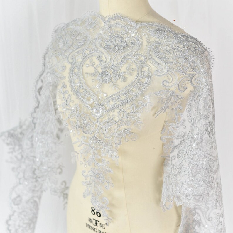 2 yard 54x29cm wide ivory 11 color sequins bridal wedding dress mesh embroidered tapes lace trim ribbon Z30Z258X200308Z