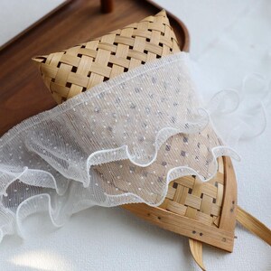 5 Meter 12 cm 4.72" breit ivory 2 Lagen Rüschen Rüsche Punkte Mesh Gaze Vorhang Hemdrock Kleid Borte Dekoration Spitzenbesatz X28C645L241107R