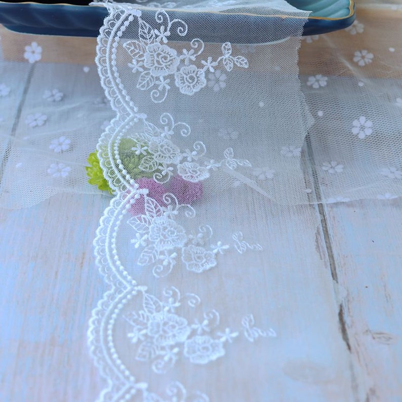 5 meter 9cm 3.54 wide ivory mesh gauze fabric embroidery dress bag socks lace trim ribbon tapes X28C286T210120V