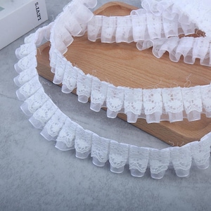 5 metros 2,5 cm 0,98" de ancho marfil doble capa de malla volante pliegues accesorios de encaje puños falda vestido camisa bolso borde material C39Y410P250119J