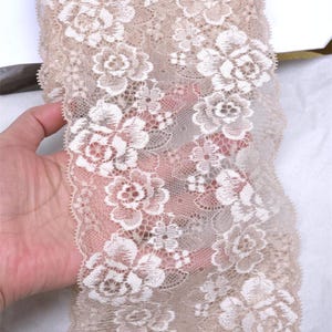 5 Meter 13 cm 5,12 "breites khaki elastisches Blumennetz Spitzenbesatzband plissierte Rüschen DIY Kleid Rockkragen Randzusätze C24X1007L250518C