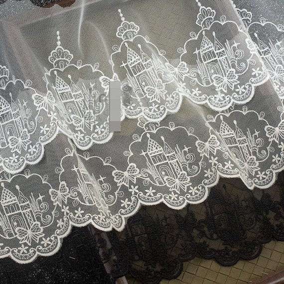 3-5 yardS 13cm 5.12" wide black/ivory/beige Castle Mesh Embroidery Lace trim collar dress skirt sleeaves border accessories T31P459P260907C
