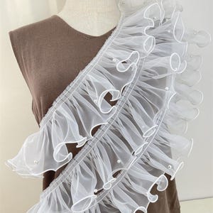 5 Meter 8 cm 3,14 "breites Organza Perlen Rüsche Spitzenbesatz Band DIY Manschetten Rock Ärmel Kleid Dekoration C24X1031P250601C