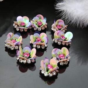 15 pezzi 3 cm 1,18 pollici di larghezza rosa strass paillettes perline fiori vestiti vestito borsa scarpe toppa decalcomania accessori appliques K38V16V241119T