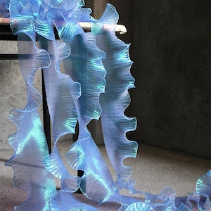 Glossy blue 14cm 5.51&quot; wide  ruffle pleat wrinkle fabric diy dress skirt shirt illusion gradient hem cuffs lace trim ribbon Y26V40V230627V S