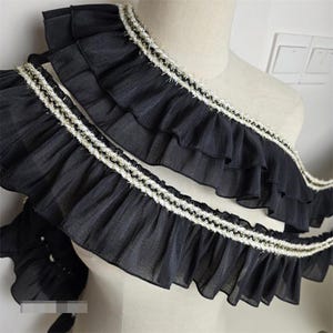 3 Meter 9-10 cm breit Schwarz Seide Falten Spitzenbesatz Band DIY Rock Kleid Vorhang Schultergurt Kante Material Zubehör C24X973P250405C