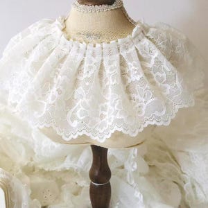 3 Meter 10 cm 3.93" breites ivory Netzstoff Stickerei Spitzenband Wrikle Faltenrock Kleid Gardine Kanten Nähmaterial Z1T704P250228T
