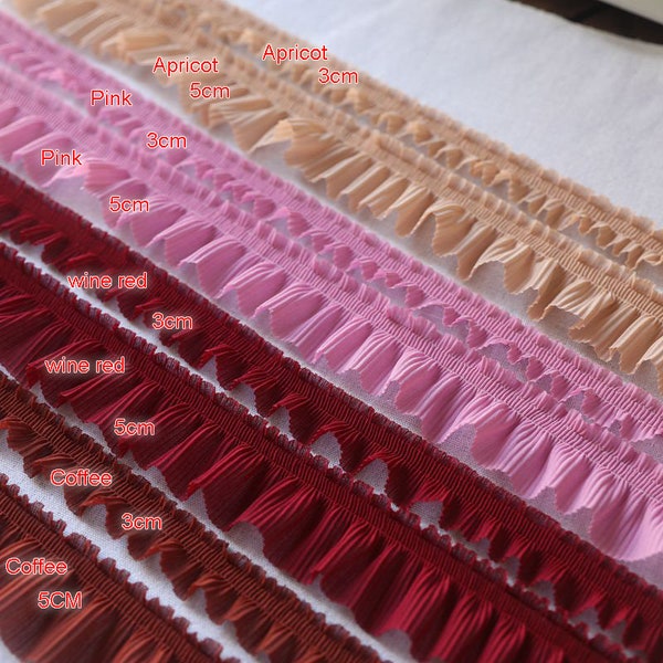 5 meters 3-5cm wide red/apricot/coffee/pink chiffon ruffled pleated wrinkle skirt diy lingerie dress fabric lace trim ribbon T7X1099M230514M