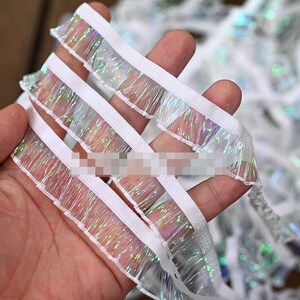 15メートル 2 cm 0.78インチ幅の光沢のある白いチュールガーゼストレッチ弾性フリルプリーツシャツスカートドレス編みレーストリムリボンN20T772P250605U