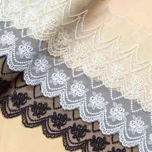 5 yards 10 cm 3,93" breed zwart/ivoor/beige mesh gaas stof borduren kant trim lint diy jurk kleding lingerie materiaal Z4Z1966L210304Y