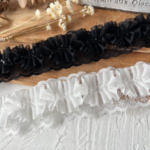 Tela de doble capa, 5 metros (4,5 cm, 1,57 pulgadas) de ancho, color negro/marfil, con ribetes arrugados para vestido de muñeca infantil, falda, vestido, decoración, S40C247K250703V