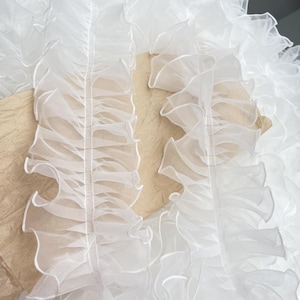 3-5 meter 10 cm 3,93" breed ivoor/roze/blauw organza geplooid ruche kant trim lint DIY rok mouwen jurk randen decoratie C24X1024P250601C