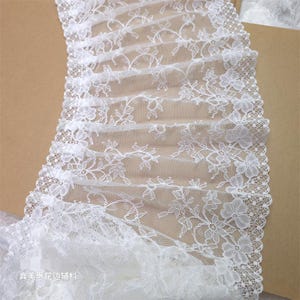 3 Meter 22 cm 8,66 "breites ivory Netz Rüschen Falten Spitzenband DIY Rock Kleid Manschetten Vorhang Kante Material Zubehör C24X981L250405C