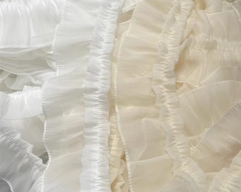 3 meter 10cm 3.93" wide ivory/apricot silk ruffle pleat wrinkle child doll skirt dress shirt curtain edging lace trim ribbon V24X826L240507V