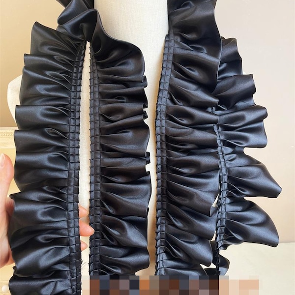 Black/white/beige 8cm 3.14" wide  satin ruffle pleat  lace trim ribbon handmade skirt dress shirt curtain edge accessories V24X794E240131V S