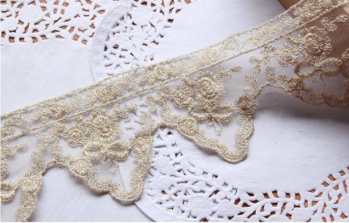 5 Cour 8cm 3,14" large or tulle gaze maille brodée bandes navire gratuit Mathieu ruban de dentelle 5 Cour 8cm 3,14
