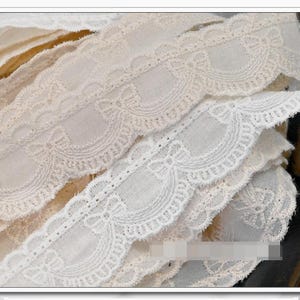 Tela de algodón con lazo color marfil/beige (10 yardas, 2,8 cm, 1,1" de ancho), bordado con encaje, ideal para hacer tú mismo, para vestidos, faldas, mangas, cuellos, bordes, accesorios N20T875P250608U