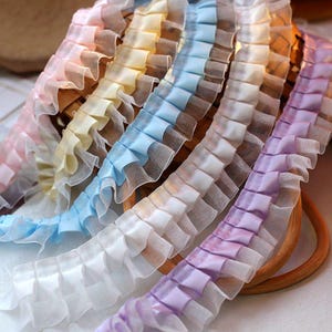 10 Meter 4 cm 1,57" breite blau/pink Rüschen Satinspitze Falten Accessoires Ärmel Rock Kleid Kante Dekoration Material B14T1622P250331U