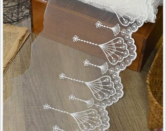 5 yardS 20cm 7.87" wide ivory scallop gauze tulle embroidery lingerie child shirt skirt dress edge material lace trim ribbon N20T675P240409U