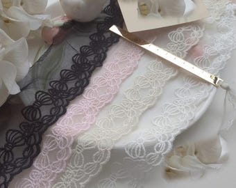5 yardS 7cm 2.75" wide ivory/beige bow gauze tulle Embroidery child edges skirt dance wedding dress shirt lace trim ribbon C19U155E240407V