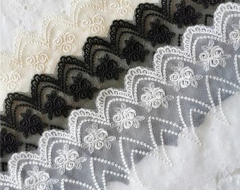5 yardS 9.5-10cm wide black/ivory/beige mesh gauze lingerie fabric embroidery dress clothes lingerie lace trim ribbon tapes X32T150J201029Y