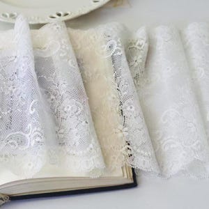 Cinta elástica de encaje floral color marfil de 5 yardas (18,5 cm, 7,28 pulgadas de ancho), ideal para cuello, falda, vestido, cortina, accesorios Z1T727P250427T