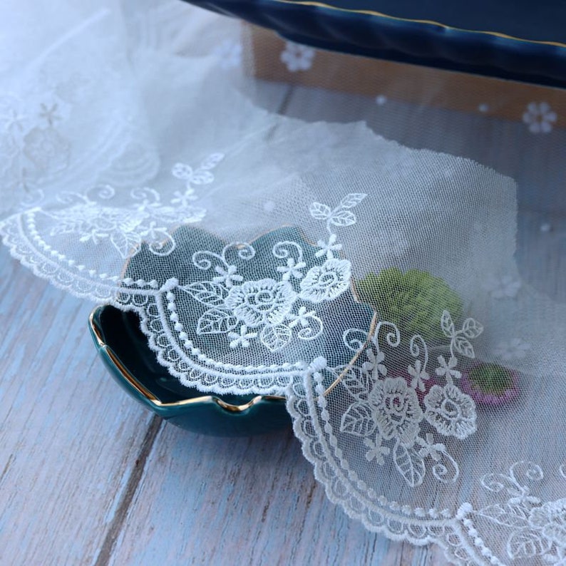 5 meter 9cm 3.54 wide ivory mesh gauze fabric embroidery dress bag socks lace trim ribbon tapes X28C286T210120V