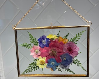 Handmade Pressed  Flower 4”x6” Suncatcher