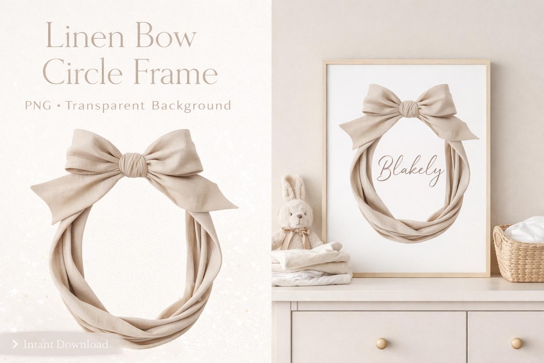 Neutral Circle Linen Bow Wreath Frame PNG | Neutral Circle, Transparent Background ...